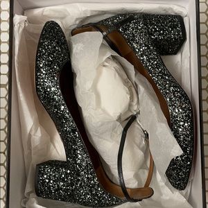 Aquazzura Alix 50 Dark Moss Glitter Pump 38.5